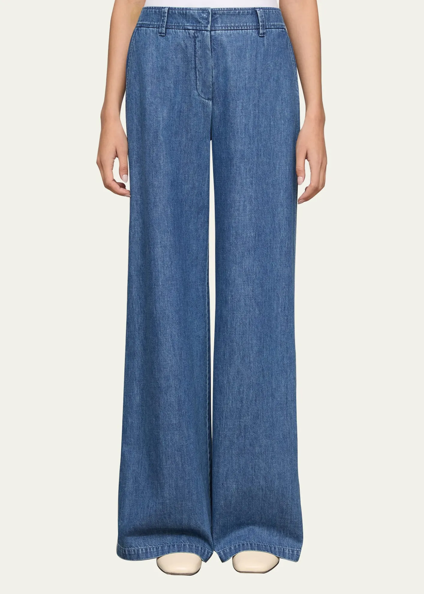 Lafayette 148 New YorkCharles Wide-Leg Cotton Chambray Pants