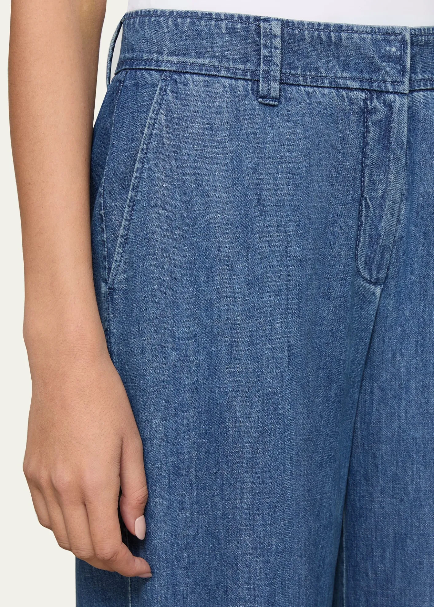 Lafayette 148 New YorkCharles Wide-Leg Cotton Chambray Pants