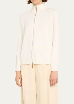 Lafayette 148 New YorkCotton-Silk Tape Fitted Bomber Sweater
