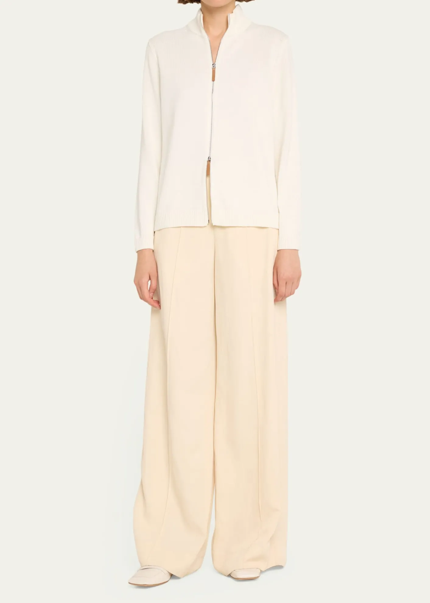 Lafayette 148 New YorkCotton-Silk Tape Fitted Bomber Sweater
