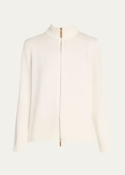 Lafayette 148 New YorkCotton-Silk Tape Fitted Bomber Sweater