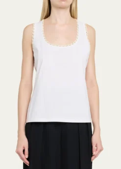 Lafayette 148 New YorkCrochet-Trim Cotton Rib Tank Top