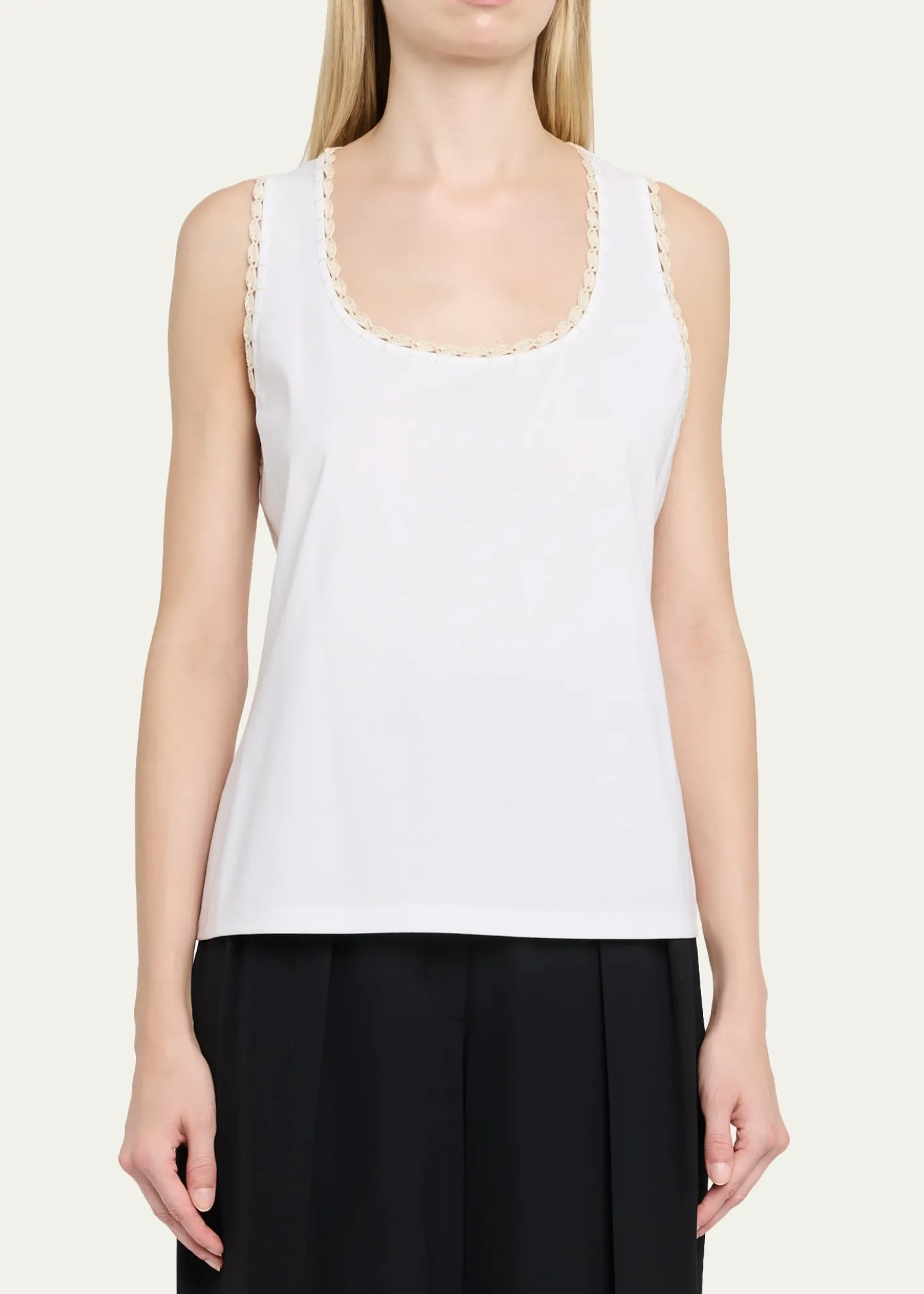 Lafayette 148 New YorkCrochet-Trim Cotton Rib Tank Top
