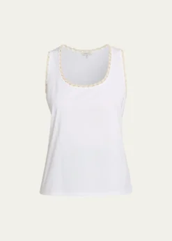 Lafayette 148 New YorkCrochet-Trim Cotton Rib Tank Top