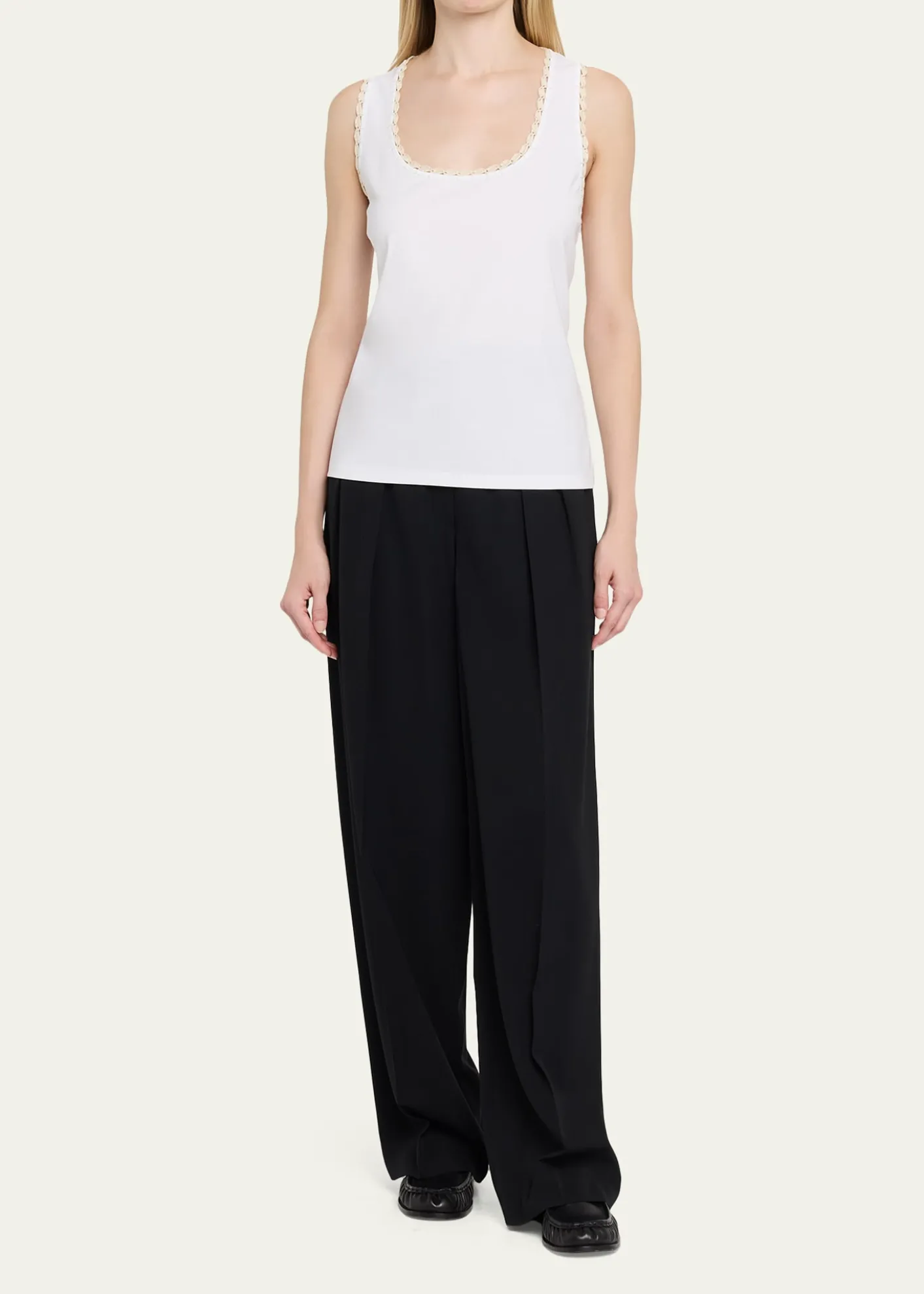Lafayette 148 New YorkCrochet-Trim Cotton Rib Tank Top