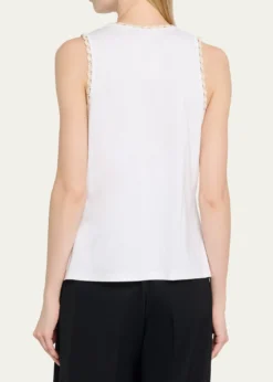 Lafayette 148 New YorkCrochet-Trim Cotton Rib Tank Top