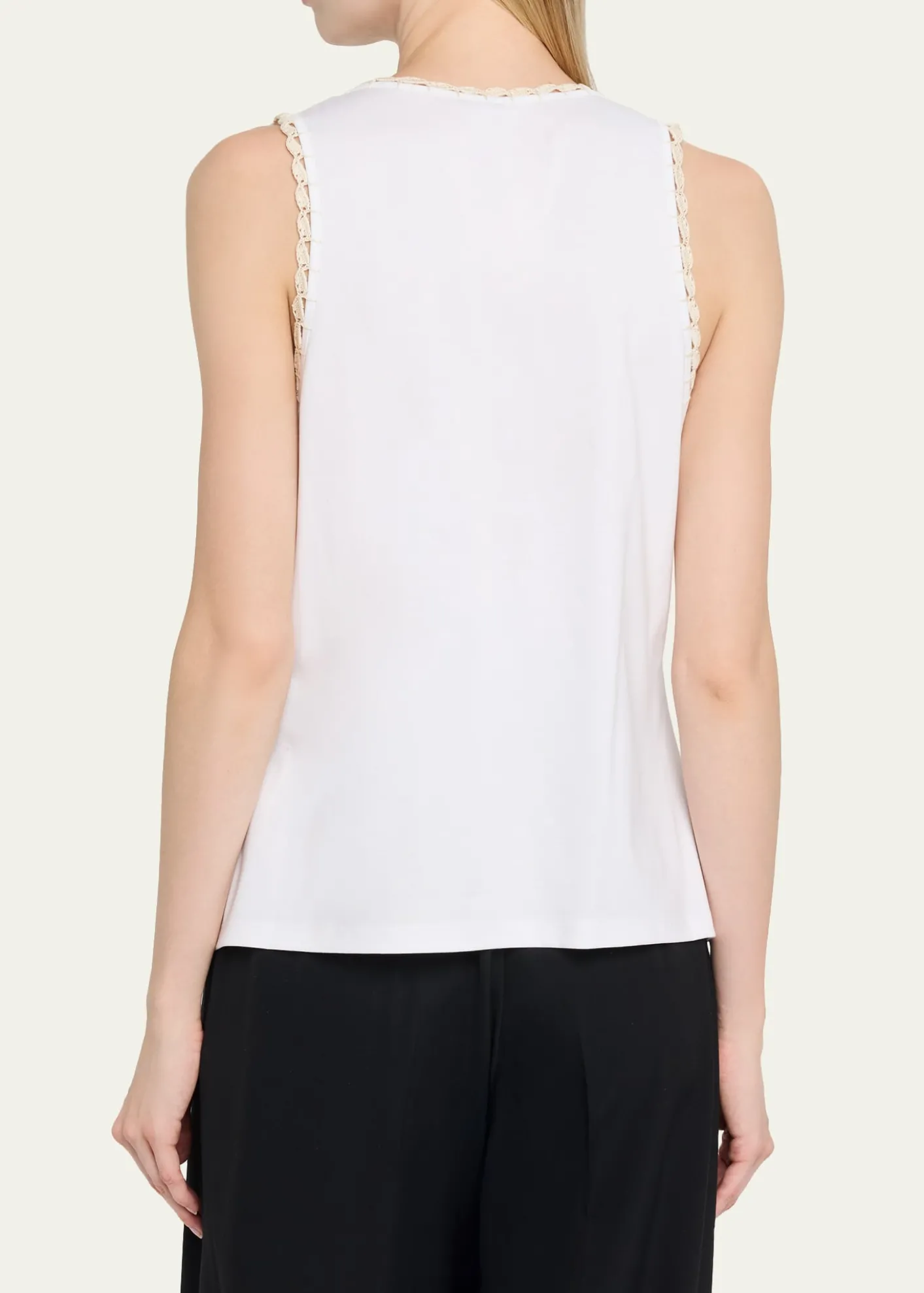 Lafayette 148 New YorkCrochet-Trim Cotton Rib Tank Top