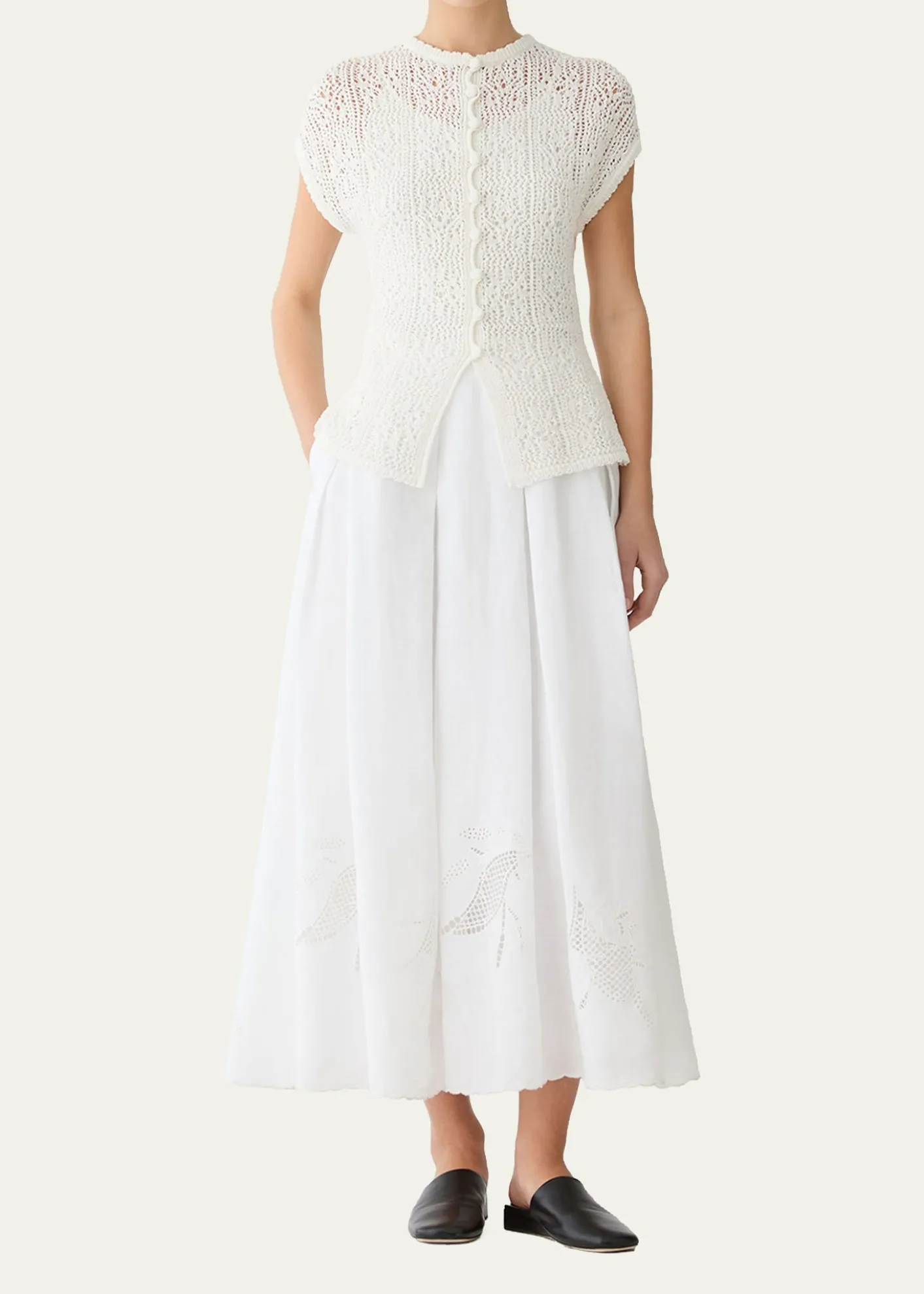 Lafayette 148 New YorkLace-Stitch Cotton Knit Sweater