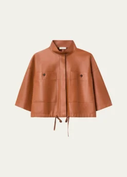 Lafayette 148 New YorkOversized Cropped Leather Shirt Jacket