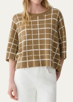 Lafayette 148 New YorkOversized Cashmere-Linen Grid Sweater