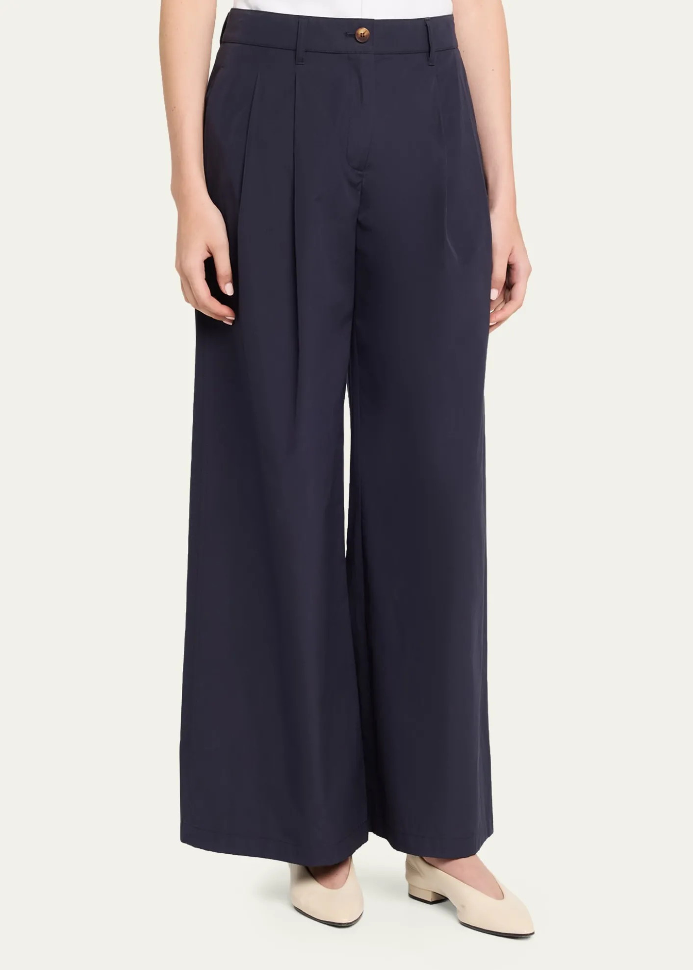 Lafayette 148 New YorkPark Wide-Leg Organic Cotton Poplin Pants