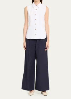 Lafayette 148 New YorkPark Wide-Leg Organic Cotton Poplin Pants