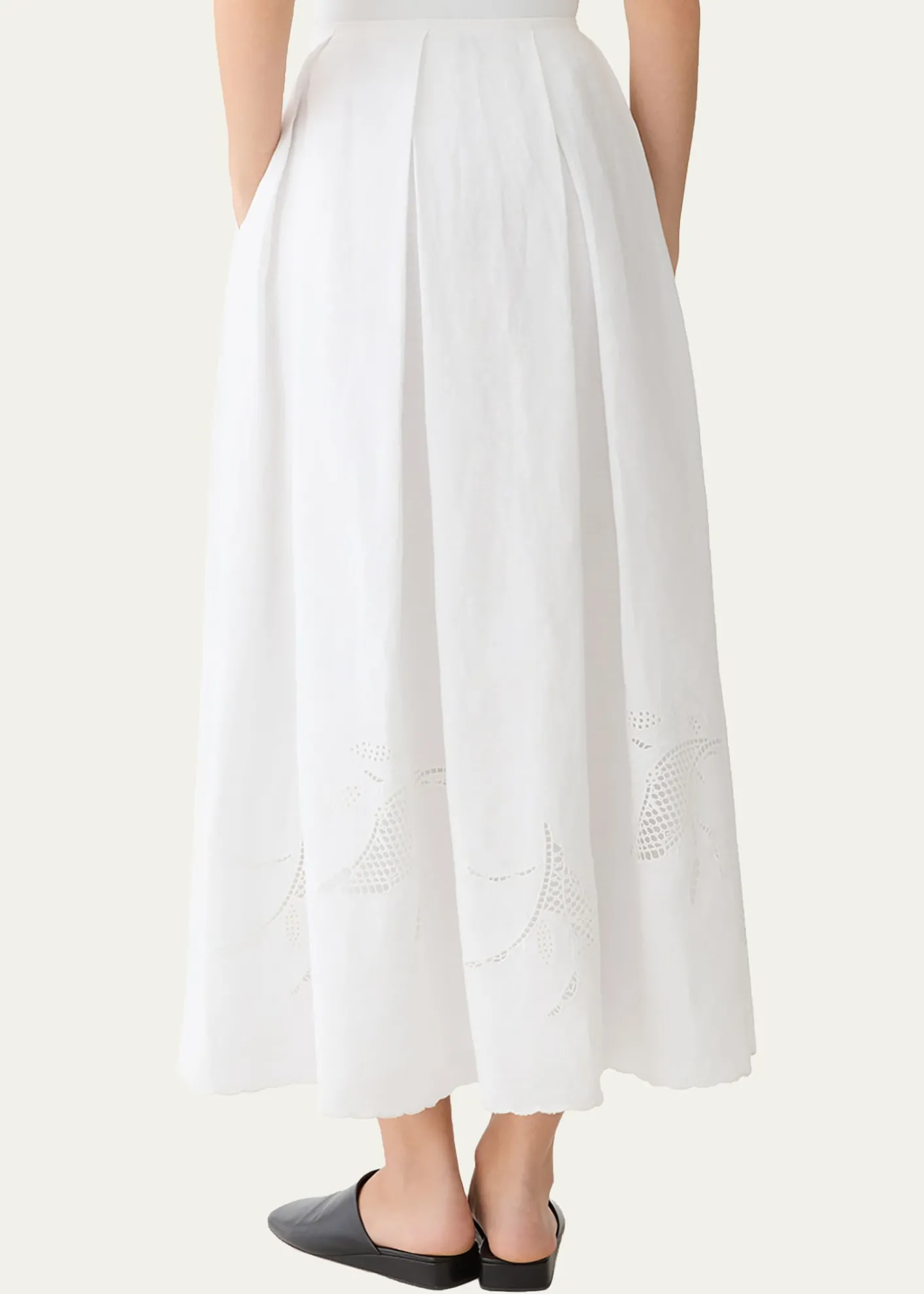 Lafayette 148 New YorkPleated Cutout Embroidered Linen Maxi Skirt