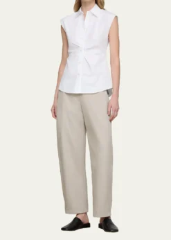 Lafayette 148 New YorkPleated-Front Organic Cotton Poplin Shirt