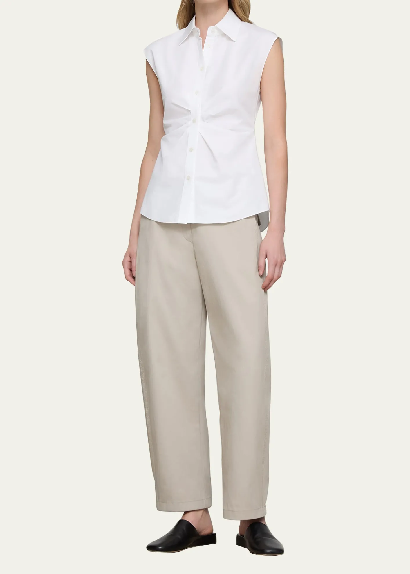 Lafayette 148 New YorkPleated-Front Organic Cotton Poplin Shirt