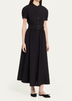 Lafayette 148 New YorkPuff-Sleeve Organic Cotton Poplin Midi Dress