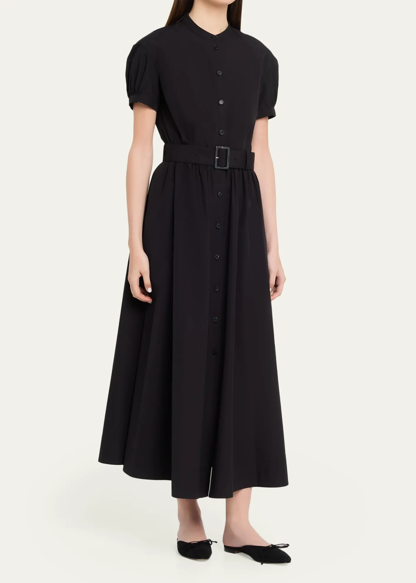 Lafayette 148 New YorkPuff-Sleeve Organic Cotton Poplin Midi Dress