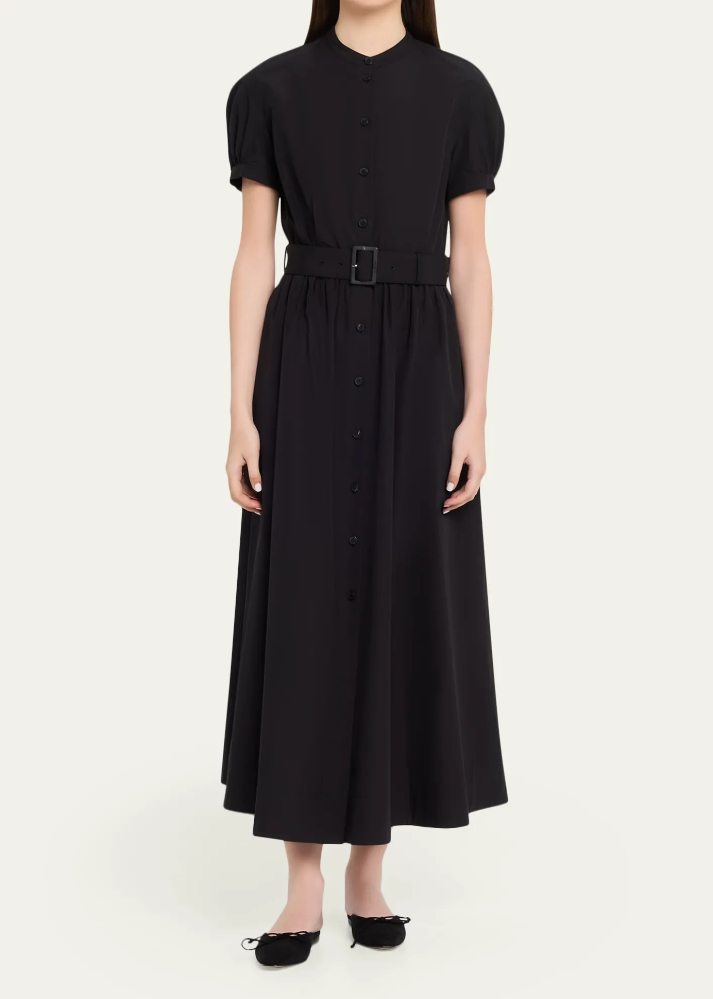 Lafayette 148 New YorkPuff-Sleeve Organic Cotton Poplin Midi Dress