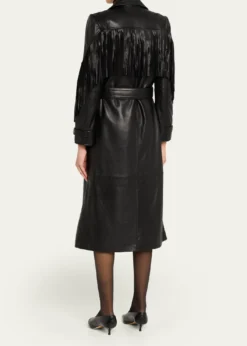 L'AgenceCelina Leather Fringe Trench Coat