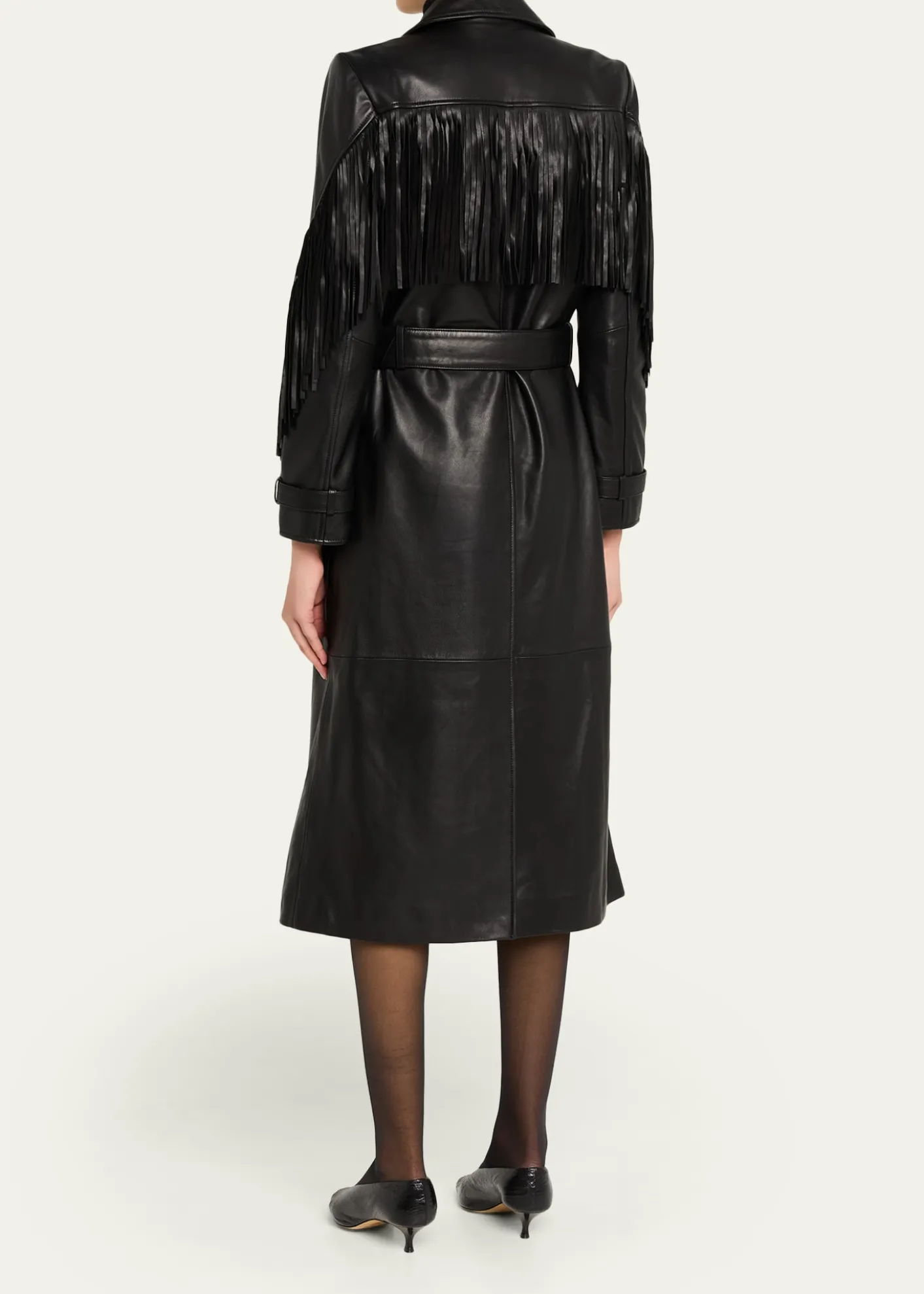 L'AgenceCelina Leather Fringe Trench Coat