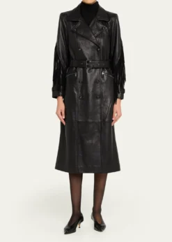 L'AgenceCelina Leather Fringe Trench Coat