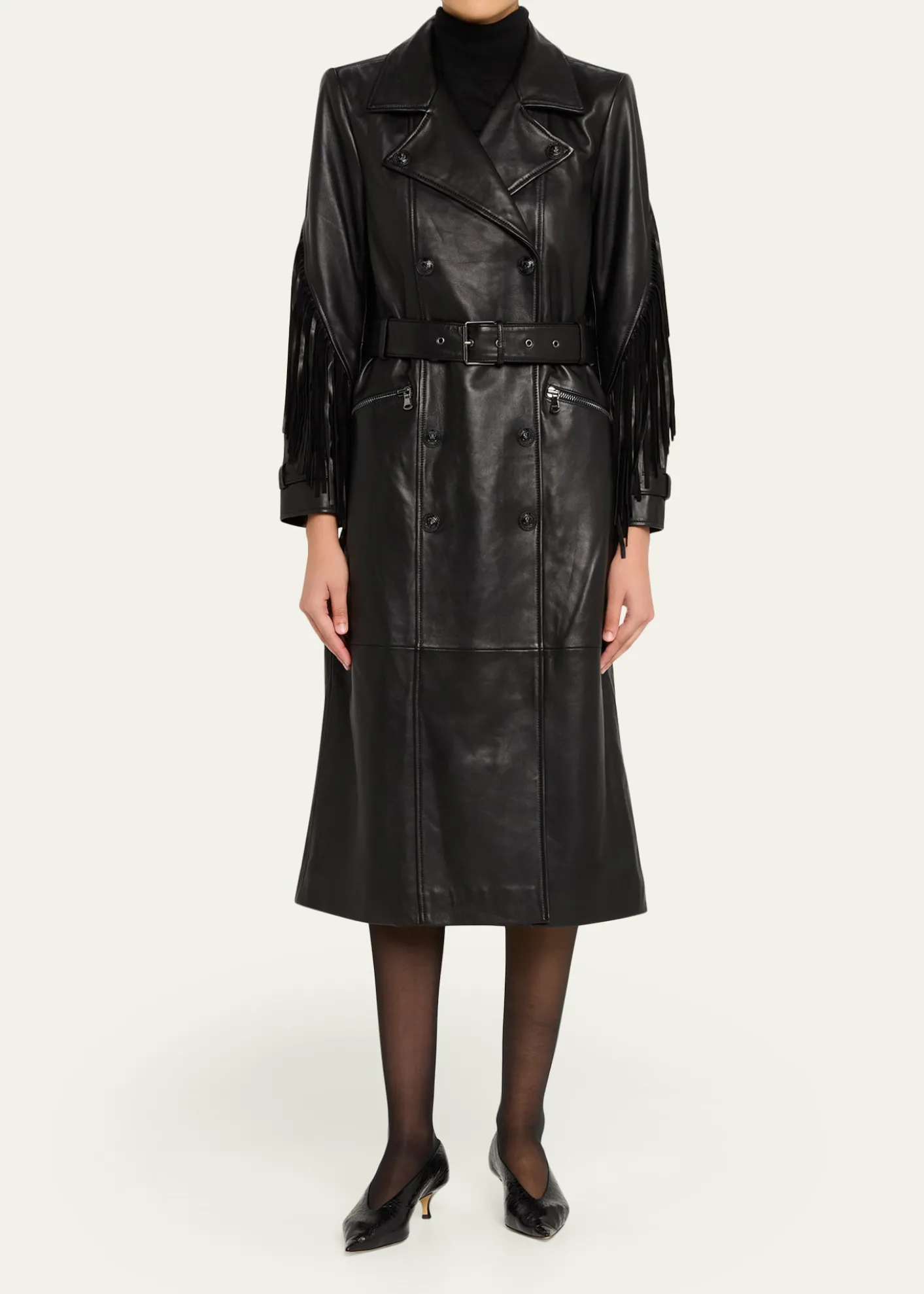L'AgenceCelina Leather Fringe Trench Coat