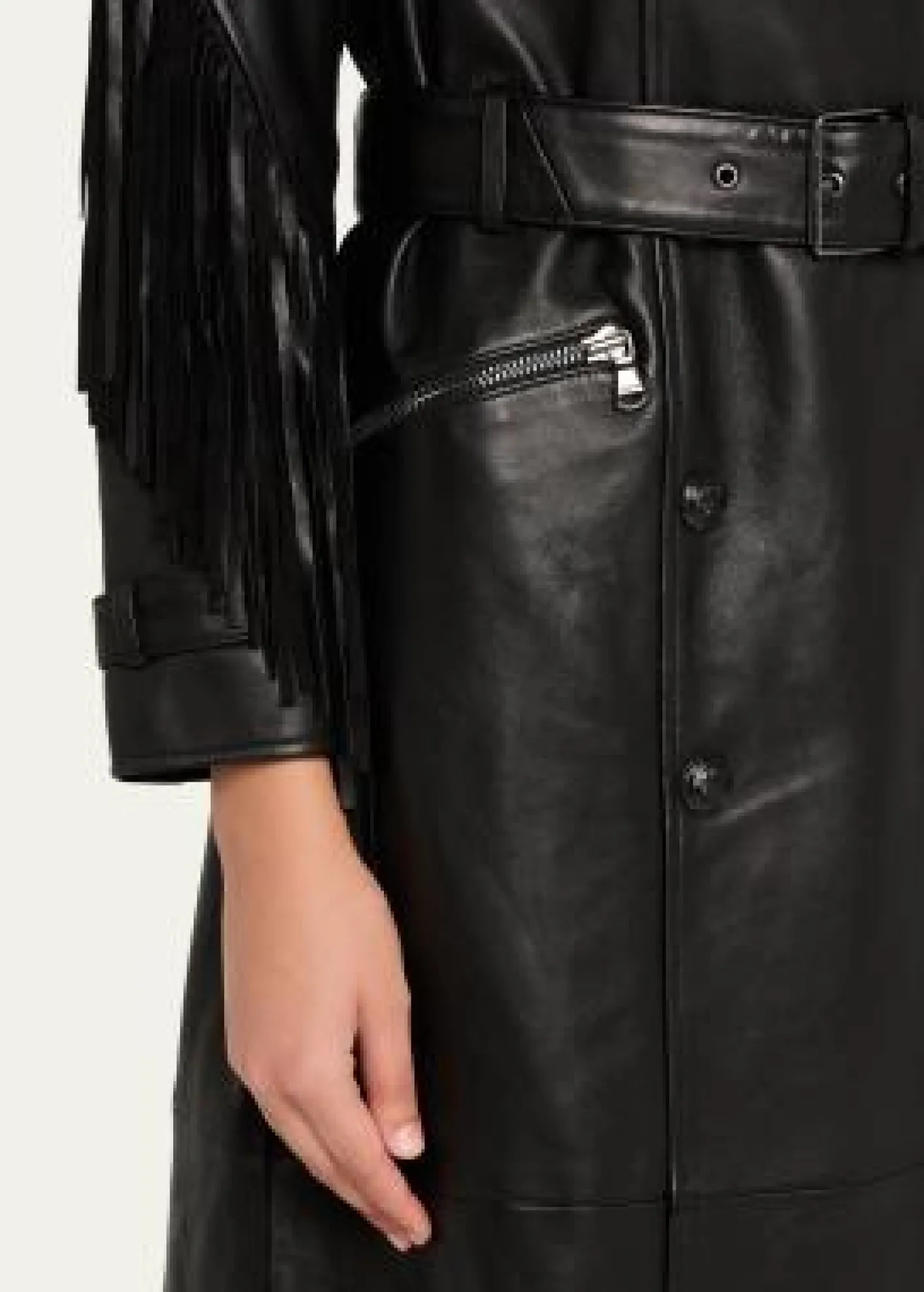 L'AgenceCelina Leather Fringe Trench Coat