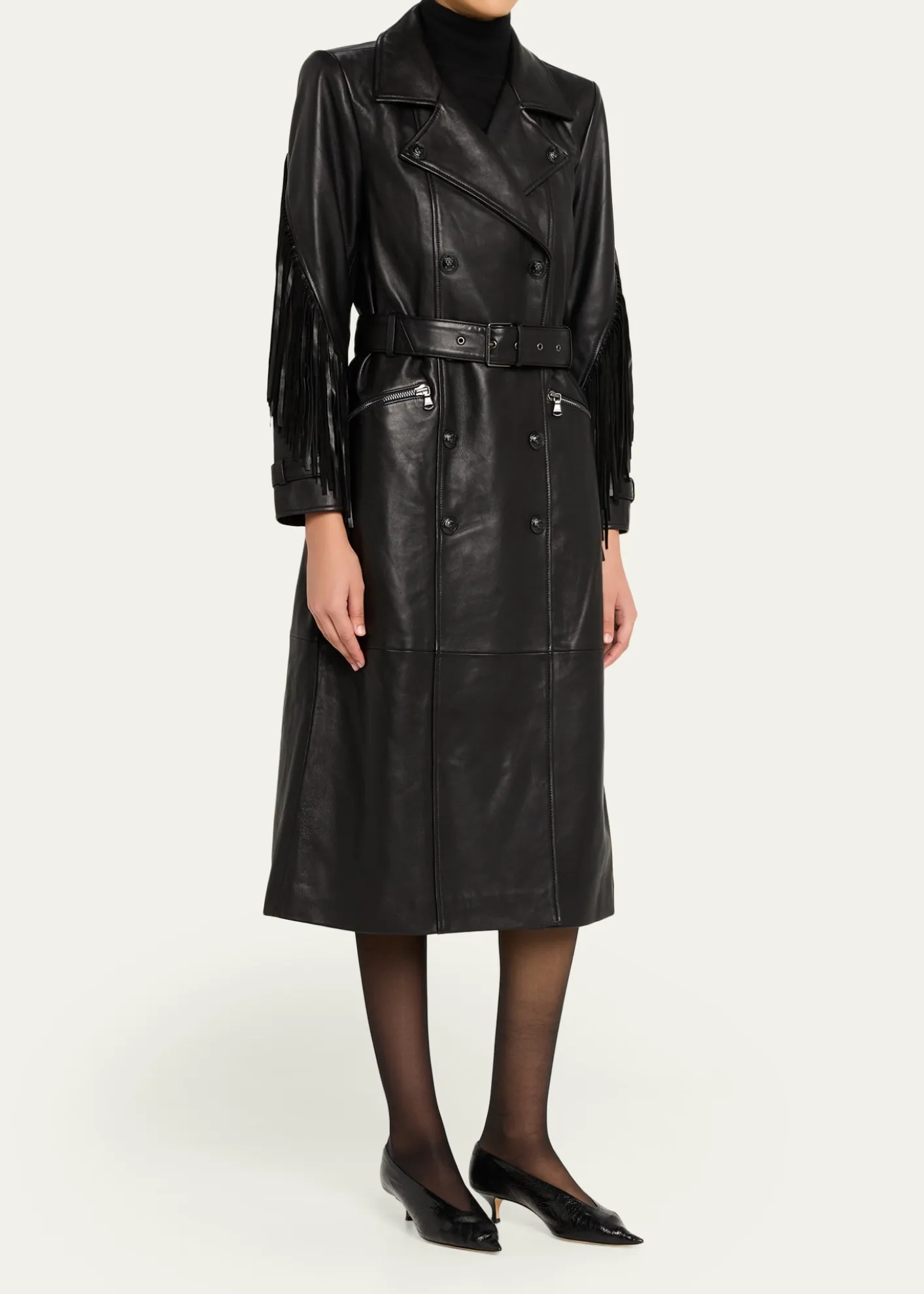L'AgenceCelina Leather Fringe Trench Coat