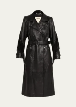 L'AgenceCelina Leather Fringe Trench Coat
