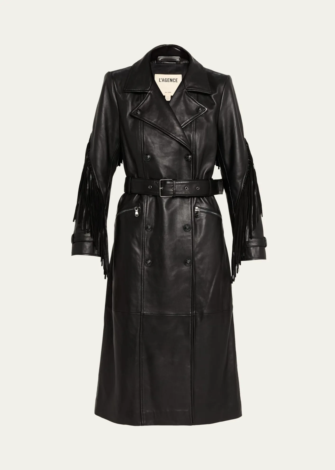 L'AgenceCelina Leather Fringe Trench Coat