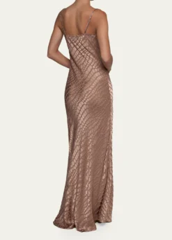 L'AgenceChristine Cowl-Neck Burnout Satin Gown