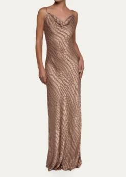 L'AgenceChristine Cowl-Neck Burnout Satin Gown