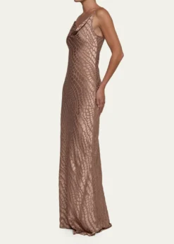 L'AgenceChristine Cowl-Neck Burnout Satin Gown