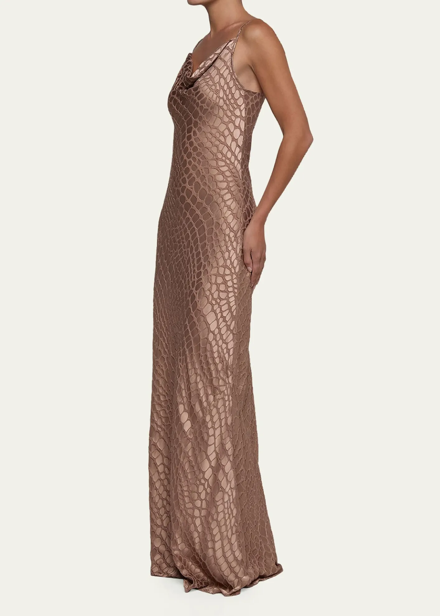 L'AgenceChristine Cowl-Neck Burnout Satin Gown