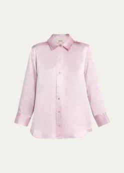 L'AgenceDani Silk Satin 3/4-Sleeve Button-Down Blouse