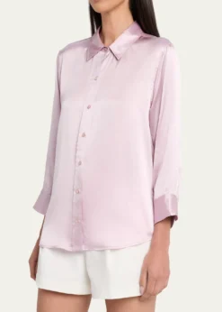 L'AgenceDani Silk Satin 3/4-Sleeve Button-Down Blouse