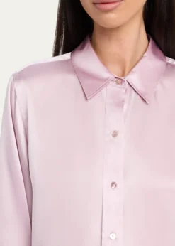 L'AgenceDani Silk Satin 3/4-Sleeve Button-Down Blouse