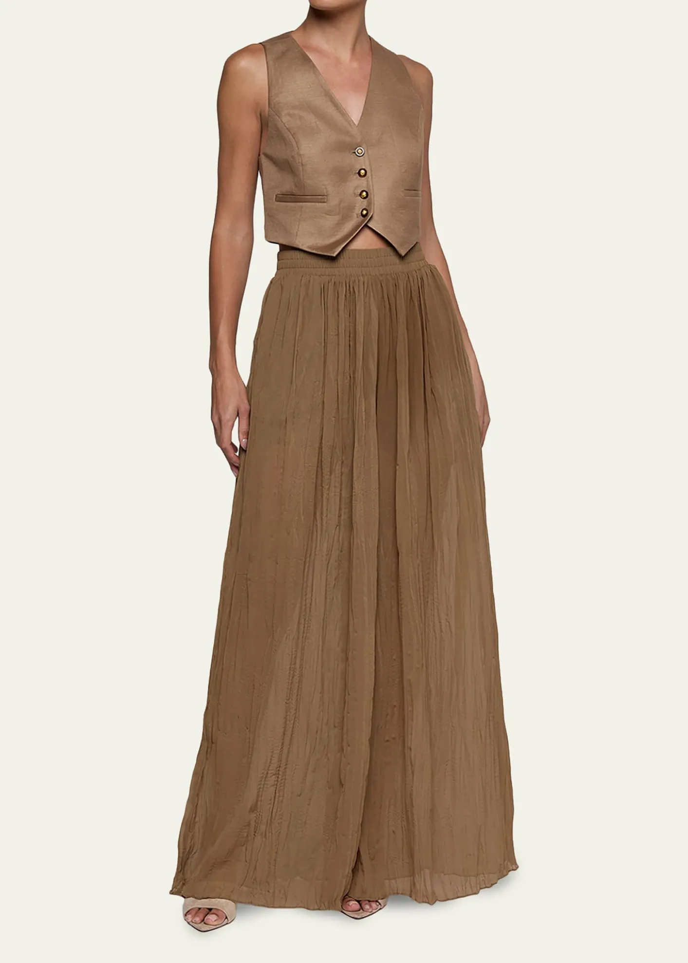 L'AgenceEthel Wide-Leg Crinkled Chiffon Pants