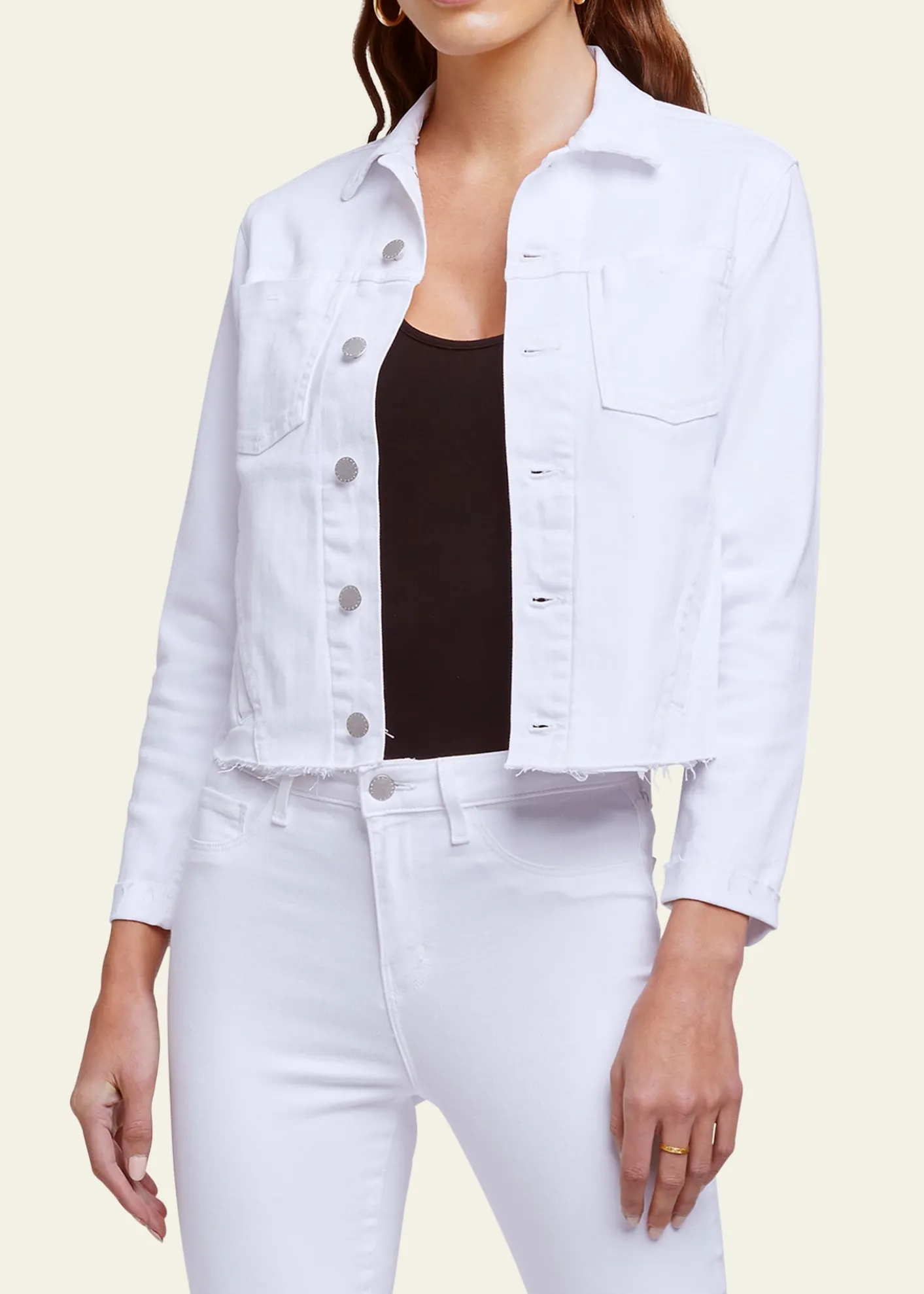 L'AgenceJanelle Slim Cropped Jean Jacket with Raw Hem