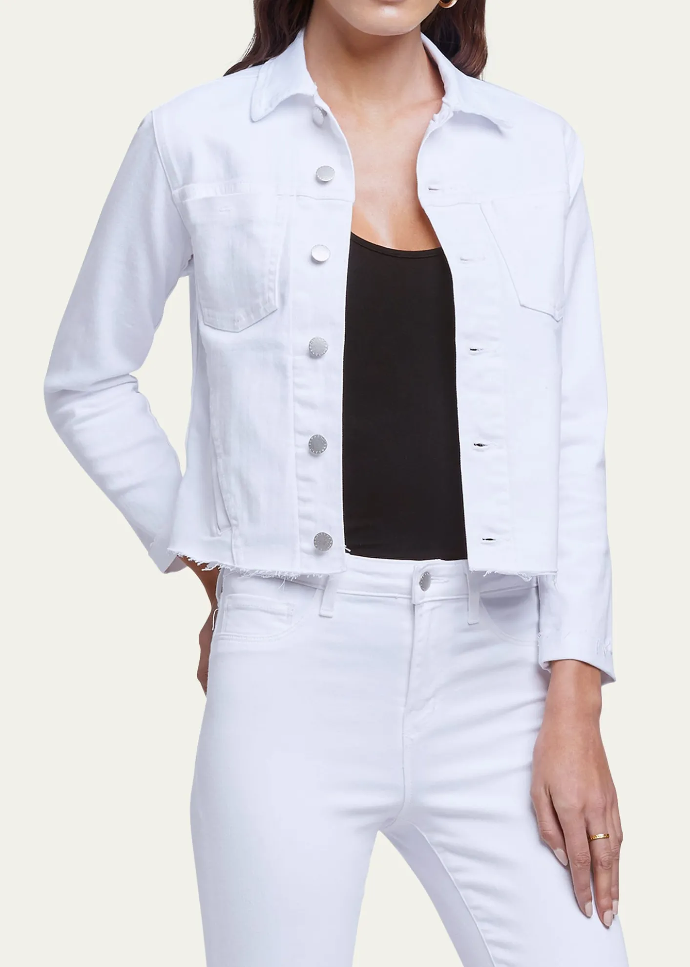 L'AgenceJanelle Slim Cropped Jean Jacket with Raw Hem
