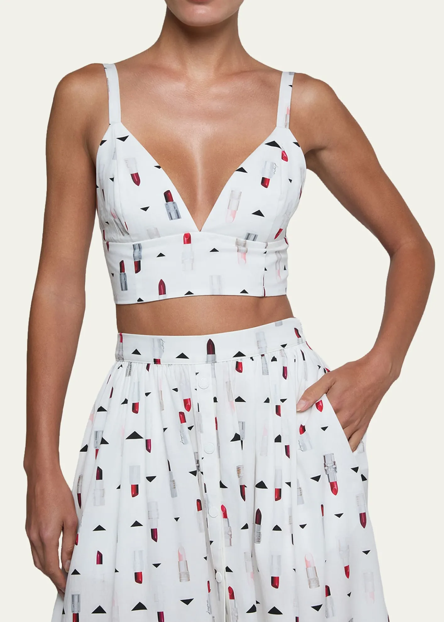 L'AgenceKaori Lipstick-Print Bralette Top