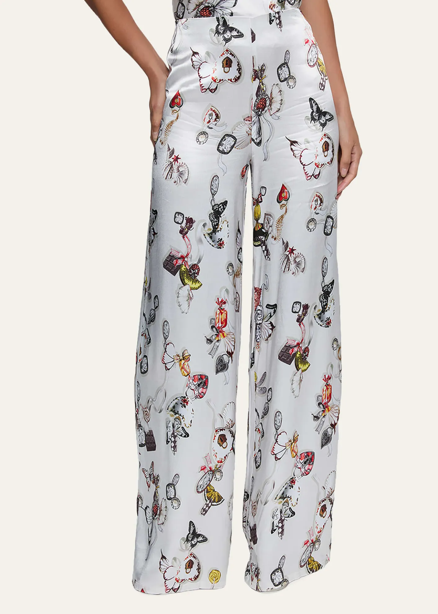L'AgenceKimia Printed Satin Wide-Leg Pants