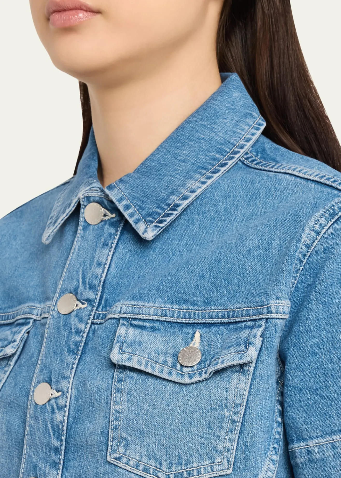 L'AgenceKirstie Cropped Short-Sleeve Denim Jacket