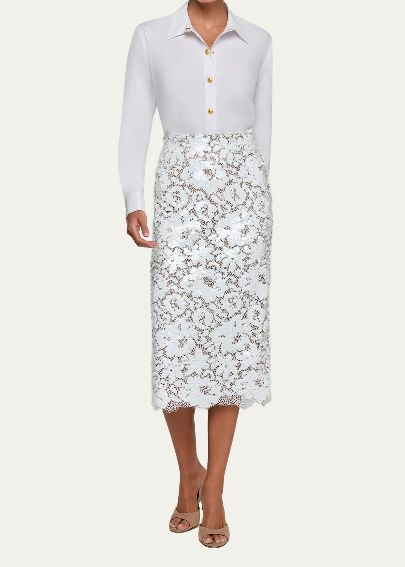 L'AgenceMakena Sequined Lace Pencil Skirt