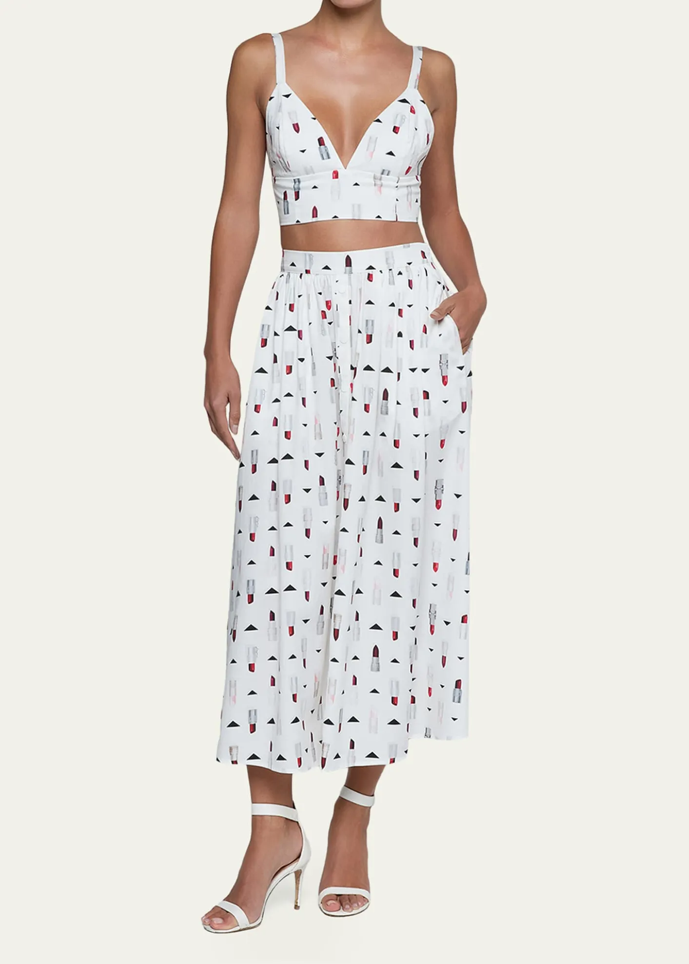 L'AgenceSeina Lipstick-Print Midi Skirt