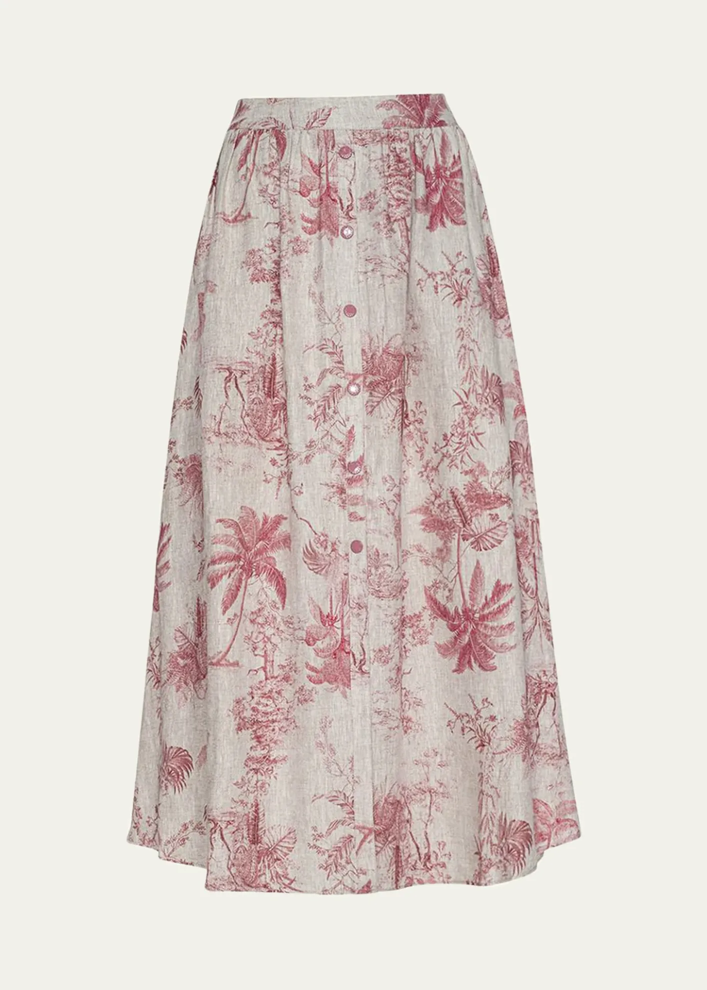 L'AgenceSeina Pleated Etoile-Print Linen Midi Skirt