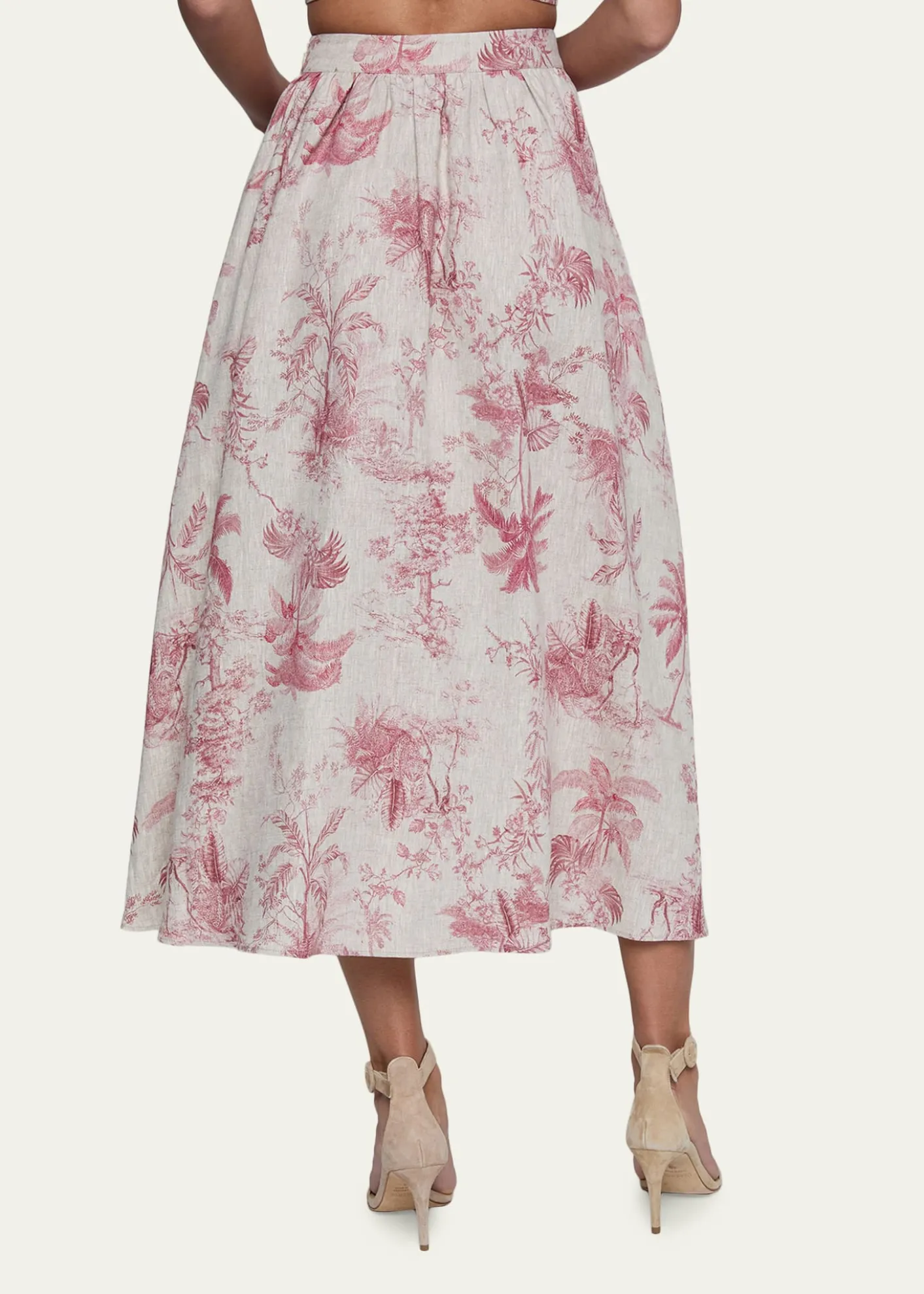 L'AgenceSeina Pleated Etoile-Print Linen Midi Skirt