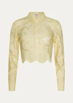 L'AgenceSeychelle Floral Eyelet-Embroidered Cropped Shirt