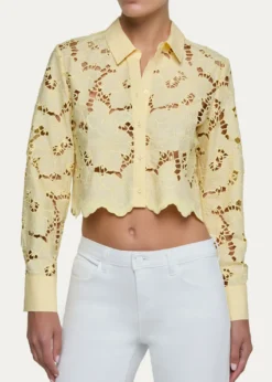 L'AgenceSeychelle Floral Eyelet-Embroidered Cropped Shirt