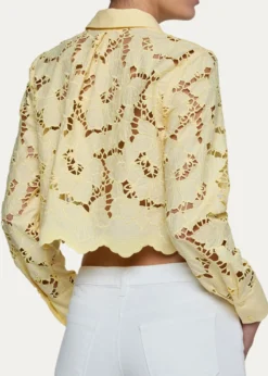 L'AgenceSeychelle Floral Eyelet-Embroidered Cropped Shirt